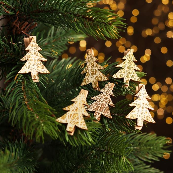 Набор декоративных прищепок с подсветкой &laquo;Елочки&raquo; 12&times;8 см, набор 6 шт.