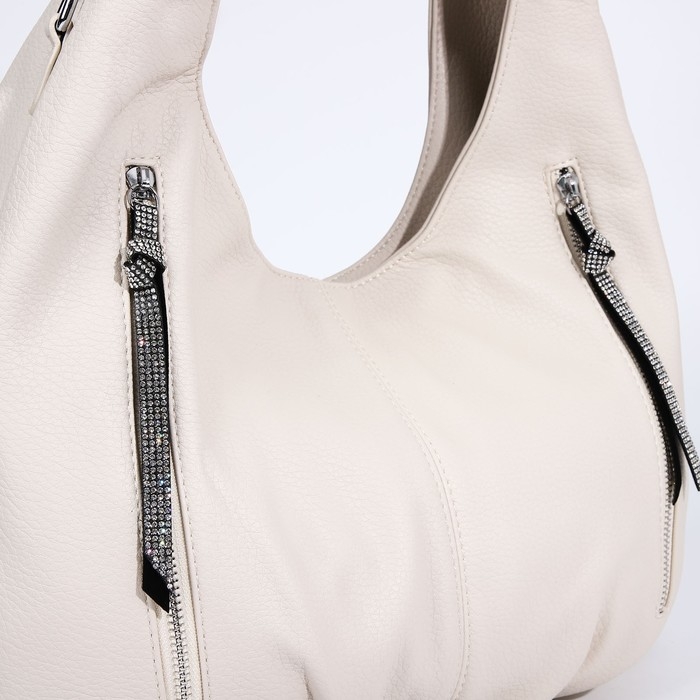 Сумка-мешок на молнии, 3 наружных кармана, цвет молочный Сумка-мешок на молнии, 3 наружных кармана, цвет молочный