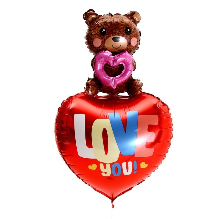 Шар фольгированный 34" &laquo;Мишка на объёмном сердце&raquo;