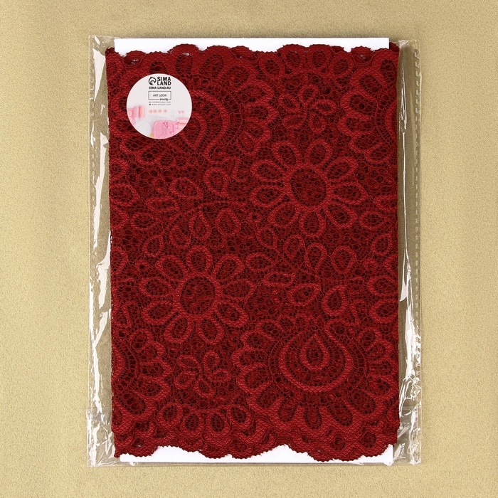 Кружевная эластичная ткань, 190 мм &times; 2,7 &plusmn; 0,5 м, цвет бордовый