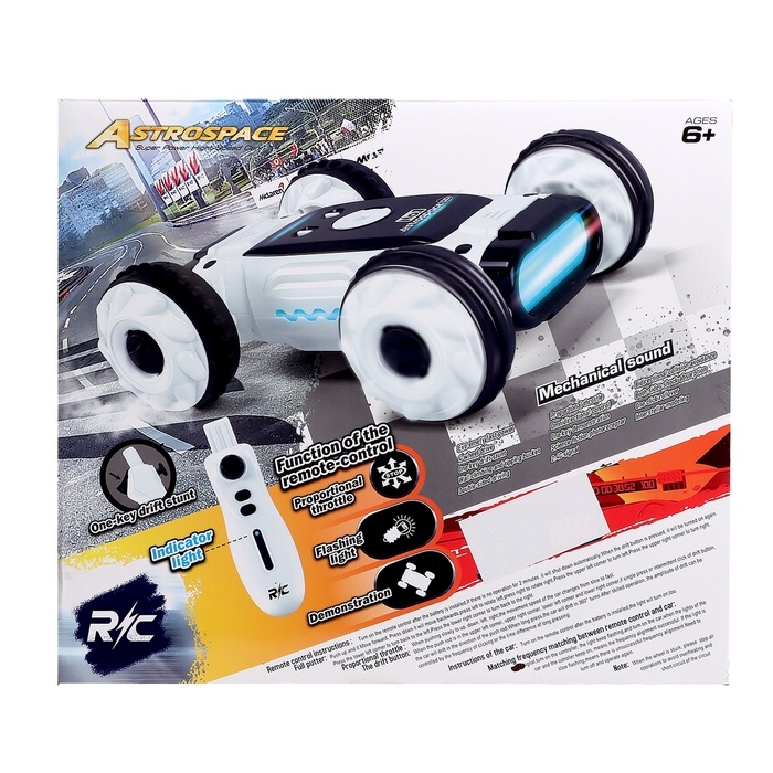 Машинка перевертыш &laquo;Техно&raquo;, радиоуправляемая, дрифт, аккумулятор, на пульте управления, цвет белый