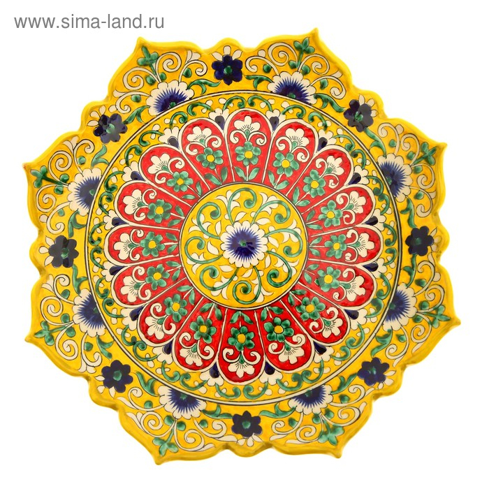 Ляган Риштанская Керамика Ляган Риштанская Керамика "Цветы", 31 см, жёлтый микс, рифлённый