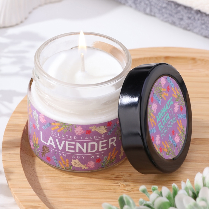 Свеча ароматическая в банке Свеча ароматическая в банке "Лаванда и шалфей", совый воск, 80 г