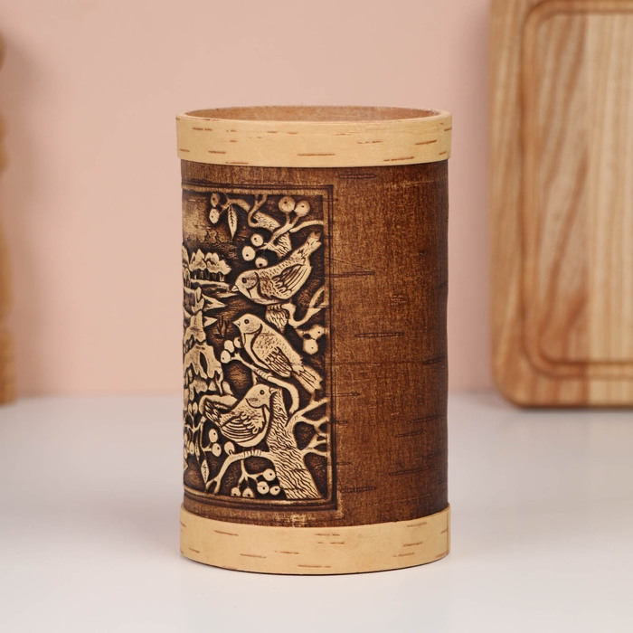 Туес "Зимняя деревня", 9,5х10,5 см, 1 л, береста