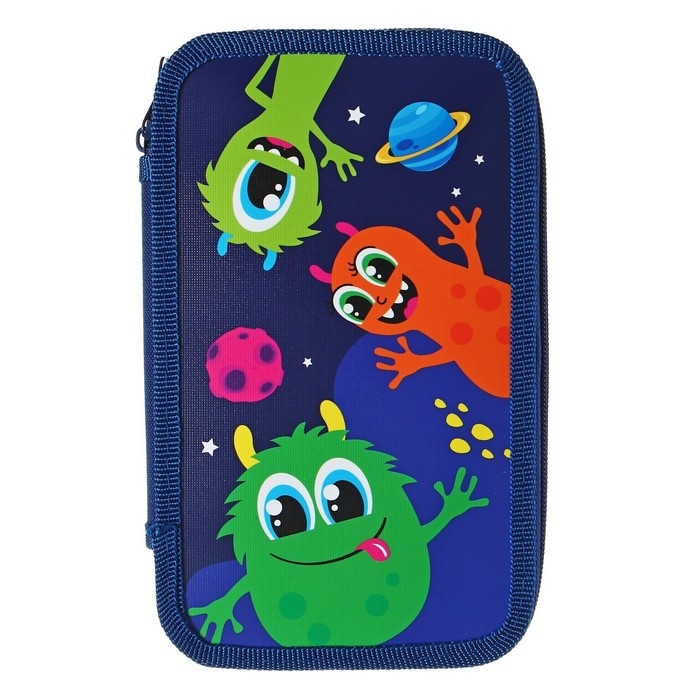 Пенал 2 секции, 125 х 205 мм, с наполнением 23 предмета, Calligrata Пенал 2 секции, 125 х 205 мм, с наполнением 23 предмета, Calligrata "Монстрики" ламинированный картон, универсальный