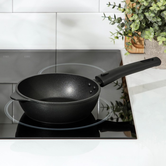 Сковорода &laquo;Уля&raquo;, d=16 см, съёмная ручка, антипригарное покрытие, цвет черный металик