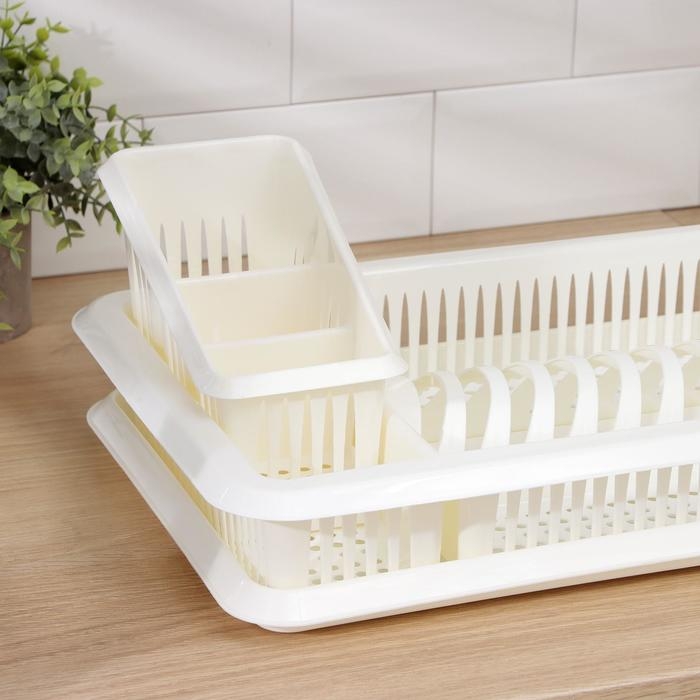 Сушилка для посуды с поддоном, с сушилкой для столовых приборов &laquo;Лилия&raquo;, цвет ваниль