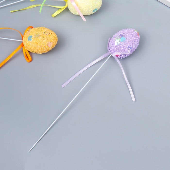 Декор пасхальный на палочке Декор пасхальный на палочке "Яйцо посыпка цветы" набор 6 шт яйцо 3х4 см 19х3х3 см