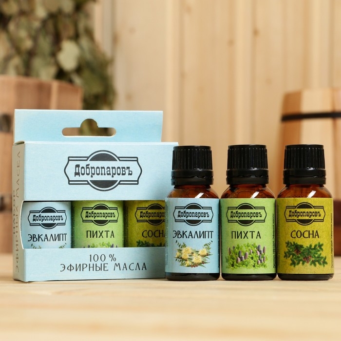 Набор эфирных масел эвкалипт, пихта, сосна, Набор эфирных масел эвкалипт, пихта, сосна, "Добропаровъ", 3 шт по 17 мл