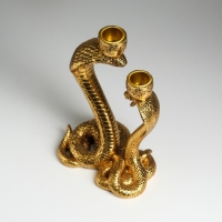 Подсвечник полистоун на 2 свечи "Две королевские кобры" золото 14,5х10,5х21,2 см Подсвечник полистоун на 2 свечи "Две королевские кобры" золото 14,5х10,5х21,2 см