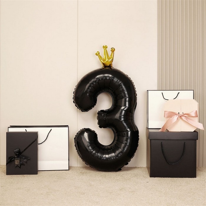 Шар фольгированный 40" &laquo;Цифра 3 с короной&raquo;, цвет чёрный