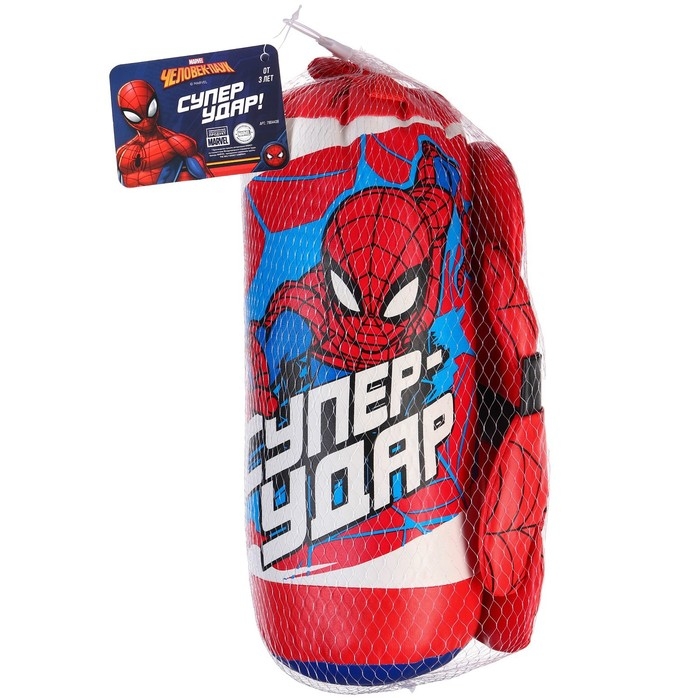 Игровой набор для бокса «Супер-удар», груша 13х13х35 см, Человек-паук Игровой набор для бокса «Супер-удар», груша 13х13х35 см, Человек-паук