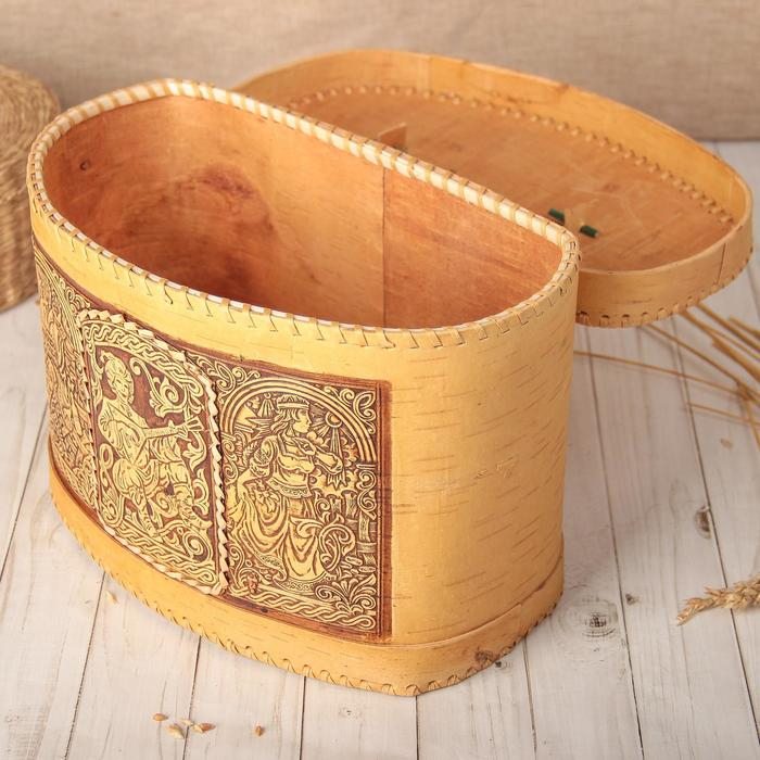 Хлебница &laquo;Скоморохи&raquo;, на шарнирах, с ручкой, 23&times;27&times;20 см, береста