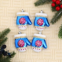 Украшение ёлочное "Варежка со снежинкой" (набор 4 шт) 6х5 см, синий