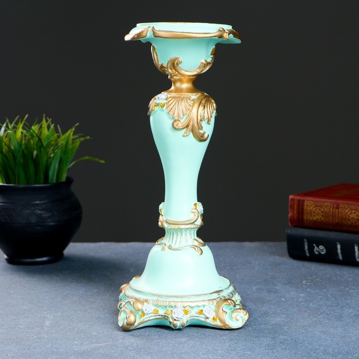 Подсвечник Подсвечник "Резной с квадратным основанием", бирюзовый, 12х12х27 см, для свечи d=2 см