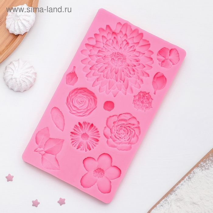 Молд &laquo;Цветы&raquo;, силикон, 25&times;10 см, цвет розовый