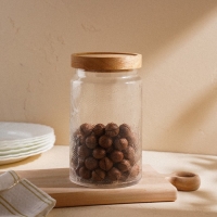 Банка стеклянная для хранения сыпучих продуктов SL Home &laquo;Валенсия&raquo;, 2 л, 12&times;20 см, с деревянной крышкой