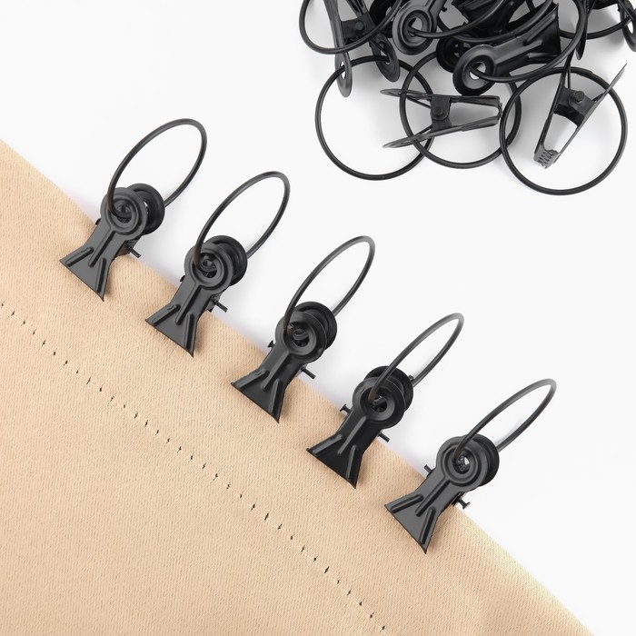 Кольцо для карниза, с зажимом, d = 32/36 мм, 20 шт, цвет чёрный Кольцо для карниза, с зажимом, d = 32/36 мм, 20 шт, цвет чёрный