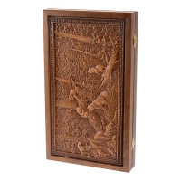 Нарды деревянные большие, резные "Мишки в лесу", доска из массива бука, патина, 50 х 58 см