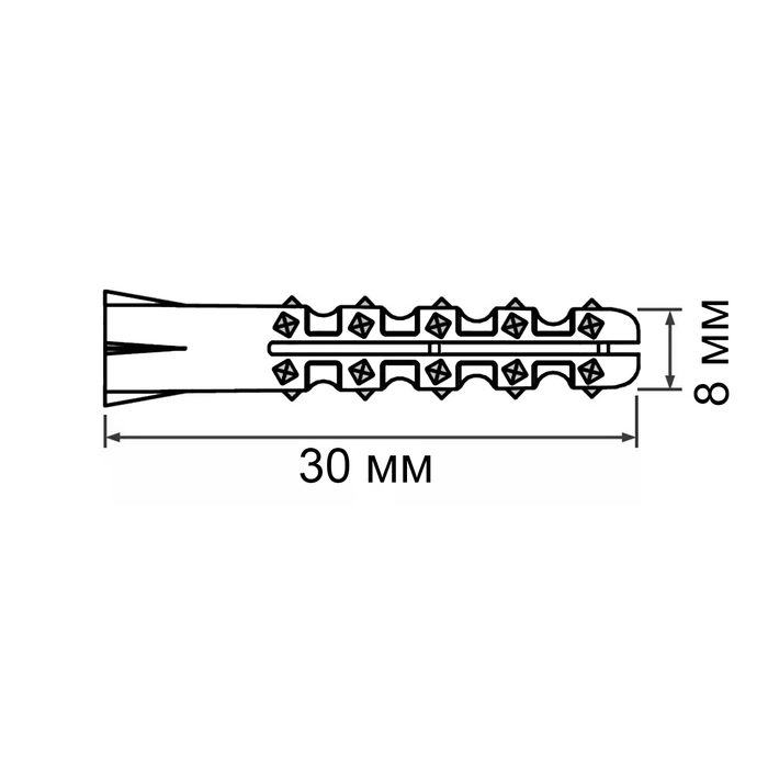 Дюбель ТУНДРА, тип К, распорный, полипропиленовый, 8х30 мм, 50 шт