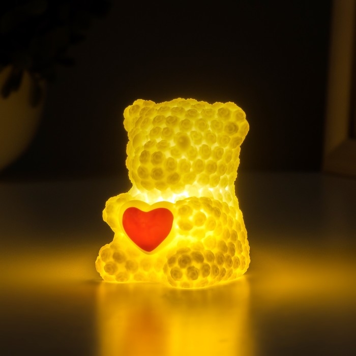 Ночник "Мишка с сердцем" 2Вт LED LR44 белый 4,5х6х7см