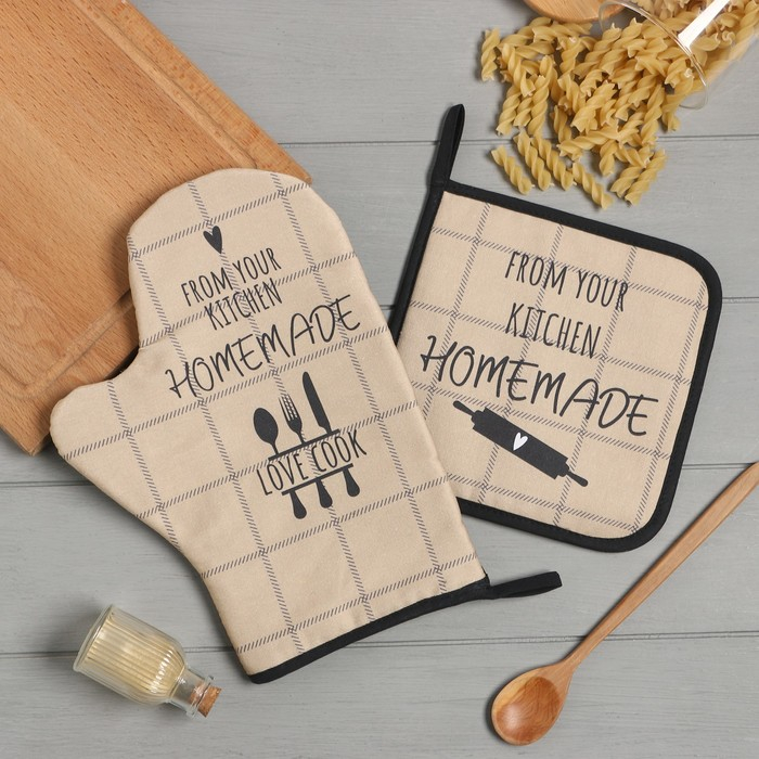 Набор кухонный &laquo;Kitchen&raquo; варежка-прихватка 20х28см, прихватка 19х19см,100% хл
