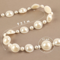 Жемчуг на нитях, плоский, 12 мм, 9 &plusmn; 1 м, цвет молочный