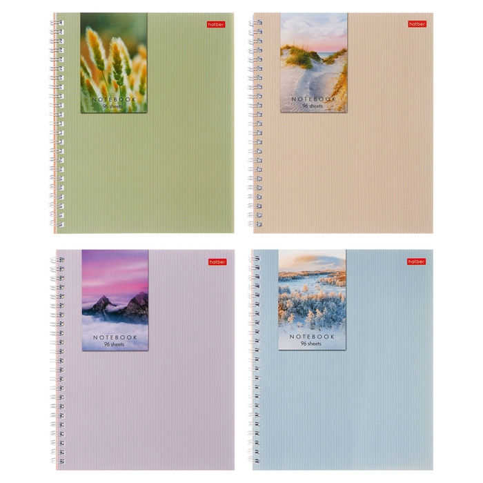 Тетрадь 96 листов в клетку на гребне Тетрадь 96 листов в клетку на гребне "Прикосновение к природе", обложка мелованный картон, матовая ламинация, блок 65 г/м2, МИКС