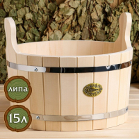 Шайка из липы, 15 л, круглая, нержавеющий обруч, "Добропаровъ" Шайка из липы, 15 л, круглая, нержавеющий обруч, "Добропаровъ"