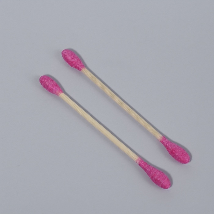 Ватные палочки на деревянной основе, 7 см, 112 шт, в пластиковом органайзере, цвет розовый
