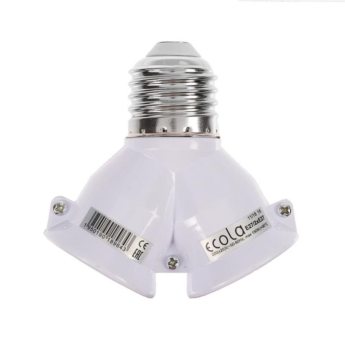 Переходник Ecola, с цоколя E27 на 2хE27, белый Переходник Ecola, с цоколя E27 на 2хE27, белый