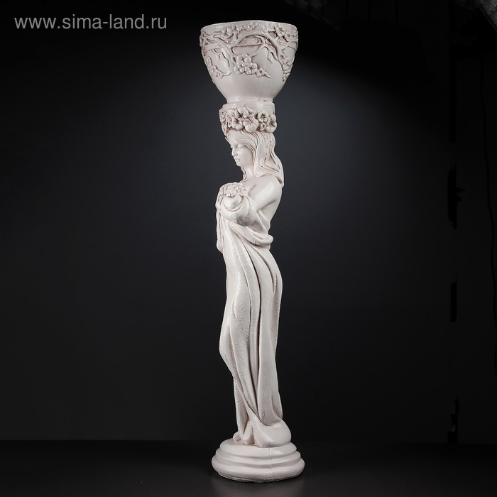 Фигура с кашпо "Девушка стоя с цветами", состаренный, 1л/ 104х23х25см