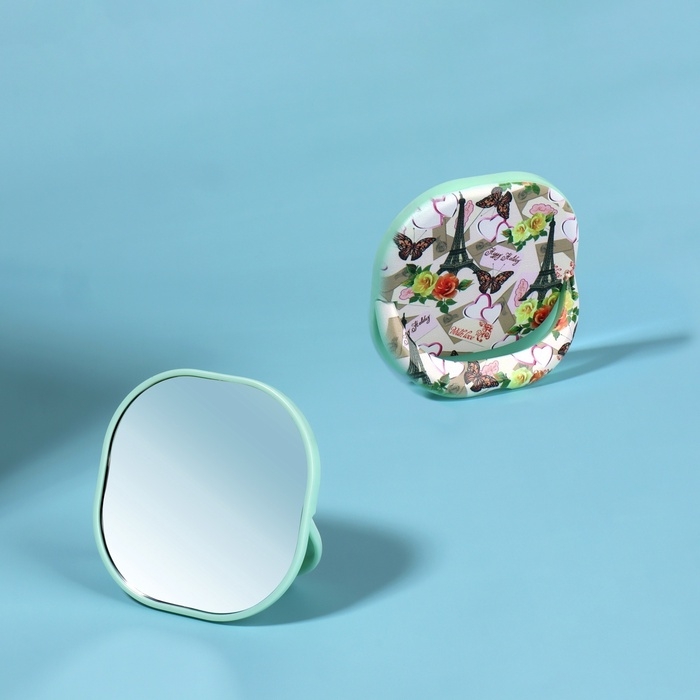 Зеркало карманное &laquo;Узор&raquo;, с подставкой, 8 &times; 8 см, цвет зелёный