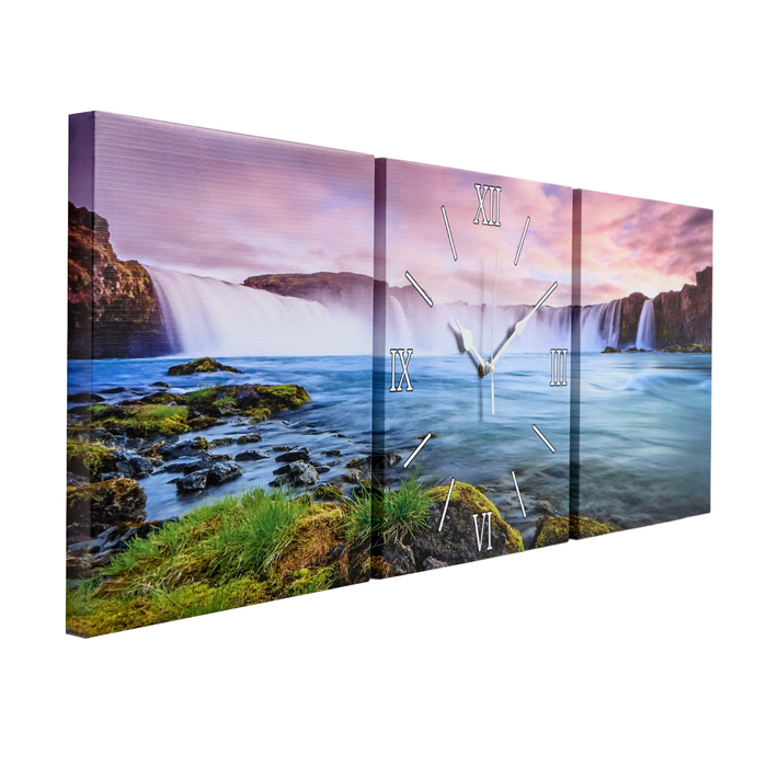 Часы-картина настенные, модульные "Водопады", бесшумные, 35 х 110 см, триптих