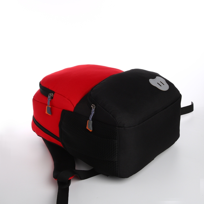 Рюкзак школьный, 2 отдела молнии, 3 кармана, цвет чёрный/красный