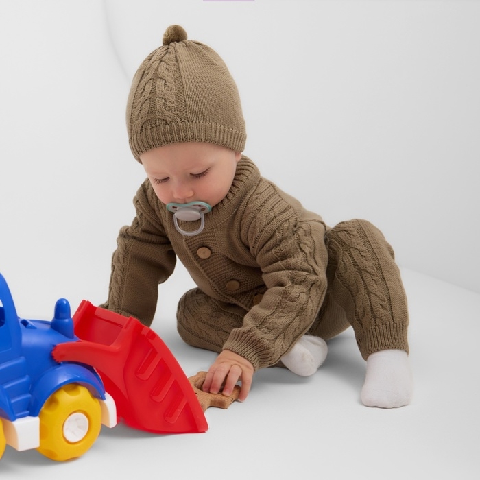 Комбинезон детский с шапочкой вязаный MINAKU, рост 68-74, цвет коричневый