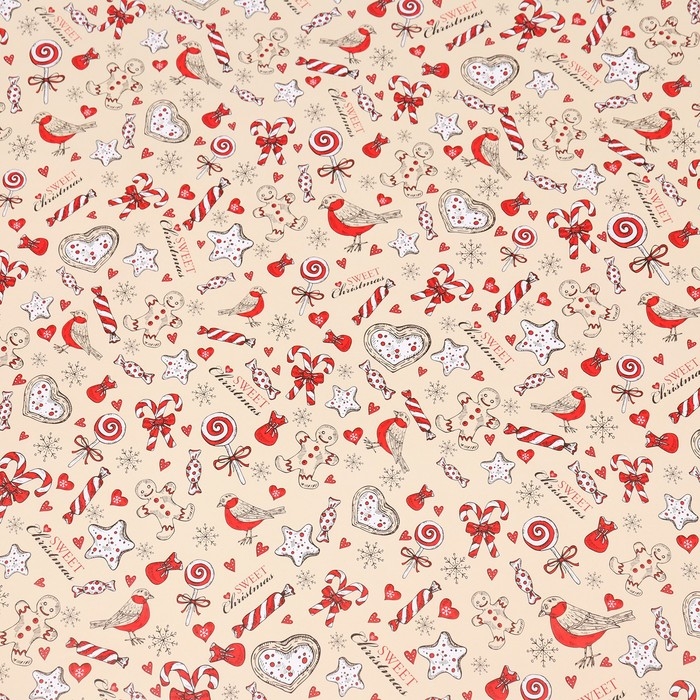 Новый год. Бумага упаковочная глянцевая "Рождественская конфета", 70 х 100 см, 1 лист