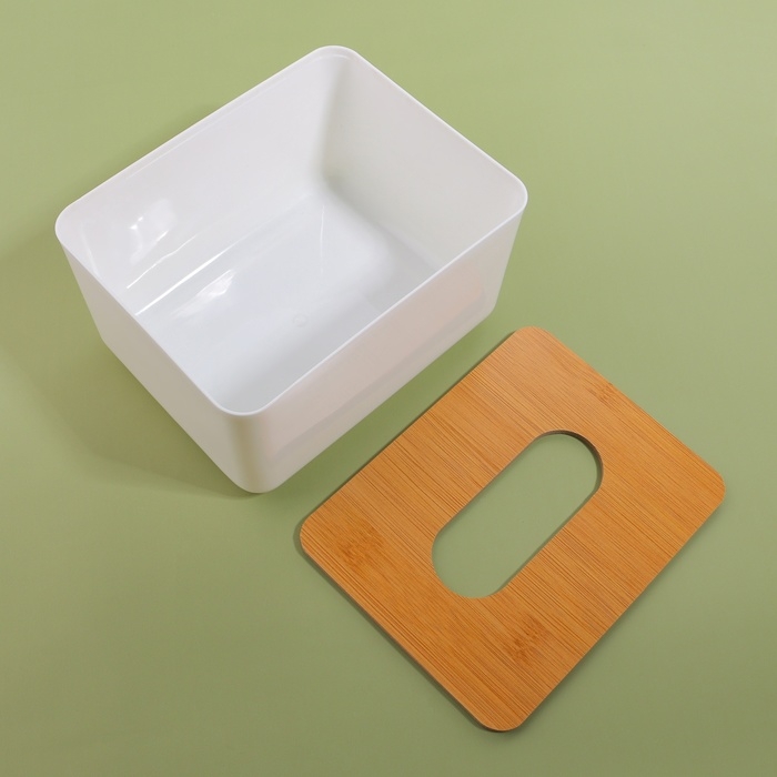 Органайзер для хранения салфеток &laquo;BAMBOO&raquo;, 17 &times; 13 &times; 9,5 см, цвет белый/коричневый