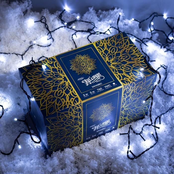 Гирлянда &laquo;Занавес&raquo; 2 &times; 3 м, IP44, УМС, тёмная нить, 760 LED, свечение белое, 220 В