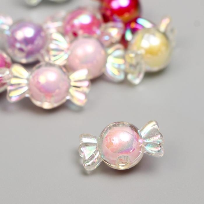 Бусины для творчества пластик "Конфетка перламутр" набор 15 гр 2,2х1,2 см, МИКС