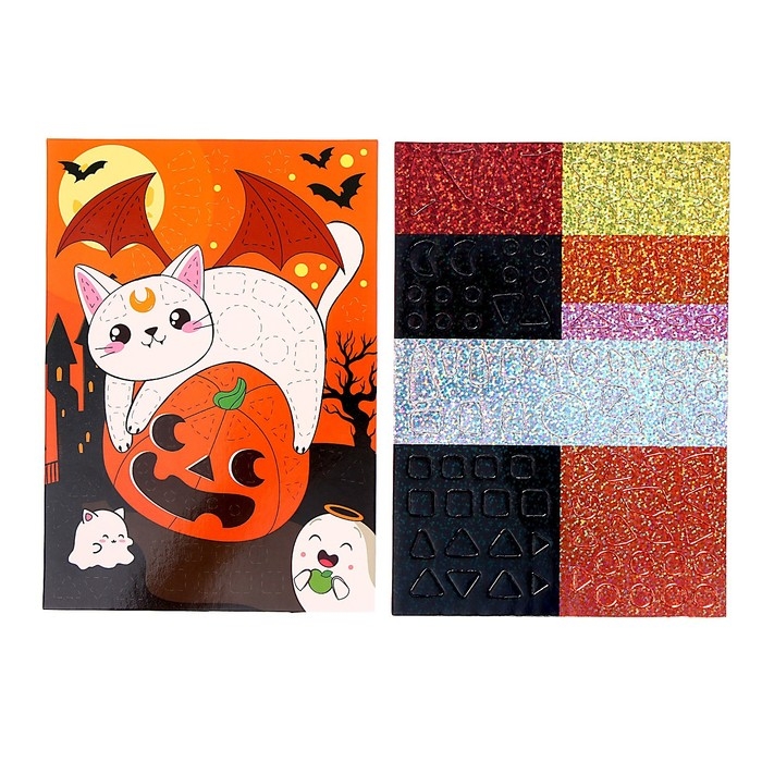 Аппликация стикерами на хэллоуин форменная &laquo;Кот&raquo;, набор для творчества
