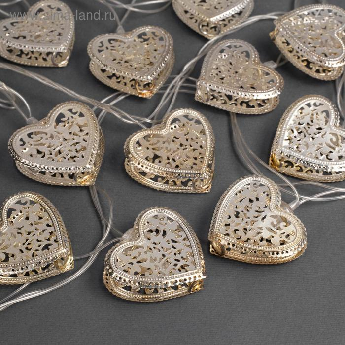 Гирлянда &laquo;Нить&raquo; 4 м с насадками &laquo;Сердечко&raquo;, IP20, прозрачная нить, 20 LED, свечение белое, 8 режимов, 220 В