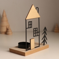 Подсвечник металл, дерево на 1 свечу "Ёлочка у домика с трубой" d=4 см 7,5х12х15,5 см Подсвечник металл, дерево на 1 свечу "Ёлочка у домика с трубой" d=4 см 7,5х12х15,5 см