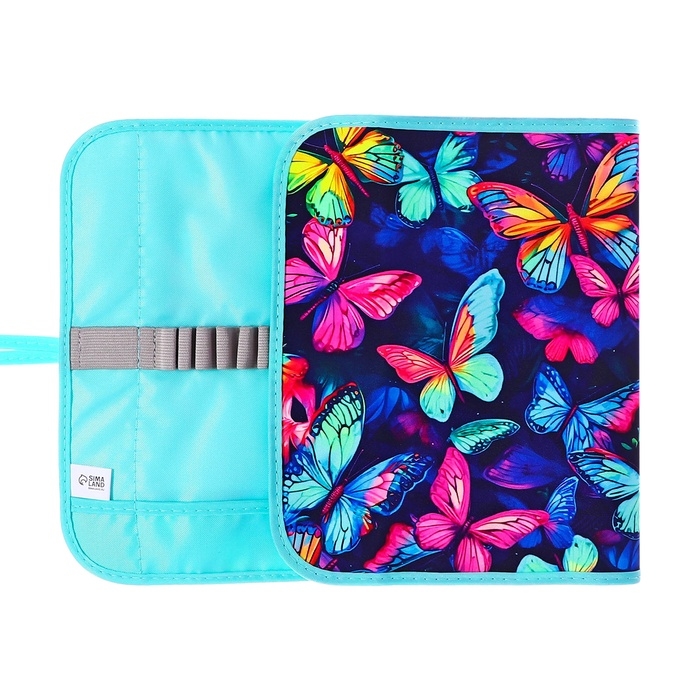 Пенал мягкий скрутка , 220х460 мм , Calligrata Пенал мягкий скрутка , 220х460 мм , Calligrata "Бабочки", на шнуровке, на 37 предметов, неон