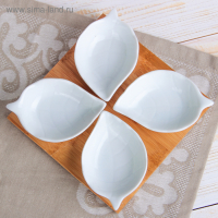 Набор салатников керамических на деревянной подставке &laquo;Эстет. Лист&raquo;, 4 предмета: 50 мл, цвет белый