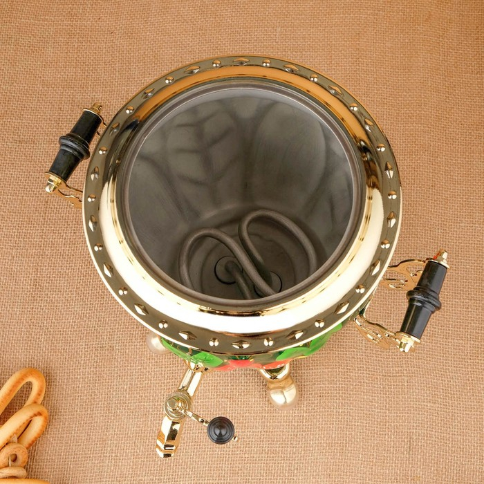 Набор &laquo;Маки на зелёном&raquo;, жёлудь, 3 предмета, самовар 3 л, заварочный чайник 0,7 л, поднос