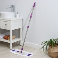 Швабра для мытья пола плоская Доляна, насадка из микрофибры 55&times;14 см, телескопическая стальная ручка 80-128 см, цвет МИКС