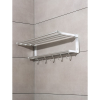 Полка откидная с держателем полотенец, 5 двигающихся крючков, 59,5&times;20,5&times;15 см, алюминий