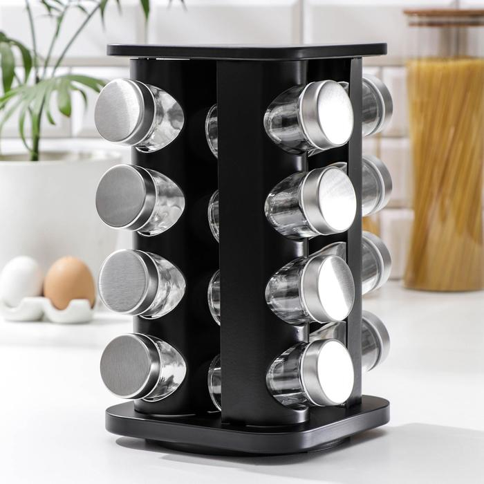 Набор для специй из стекла на подставке &laquo;Шеф&raquo;, 90 мл, квадратная, 16 шт