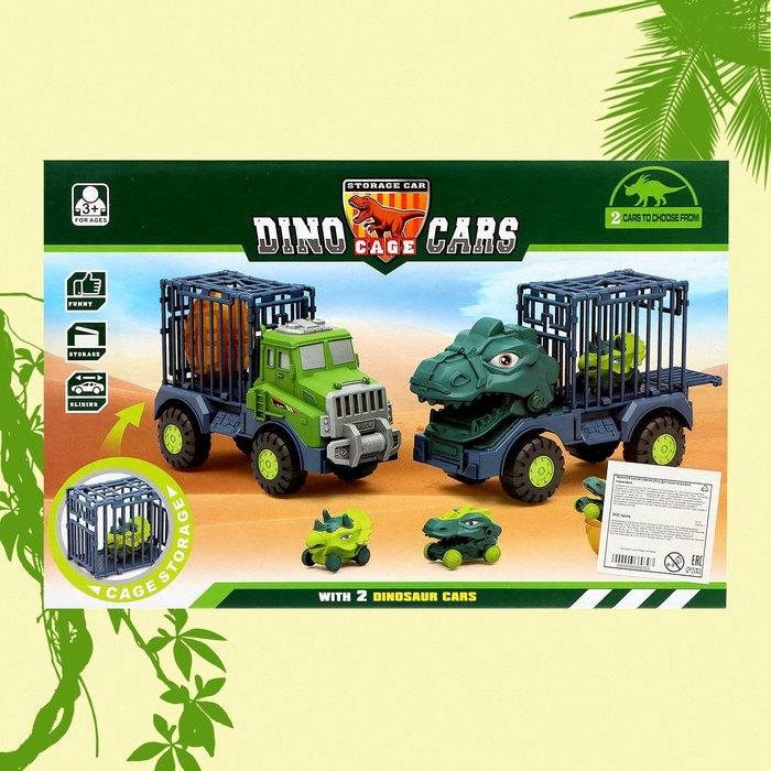 Грузовик-парковка &laquo;ДиноTruck&raquo;, 2 машинки-динозавра в клетке